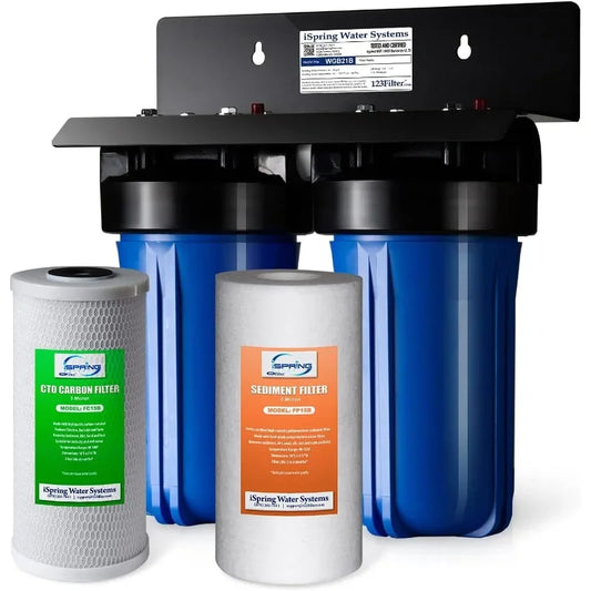 iSpring WGB21B 2-Stage Whole House Water Filtration System, with 10" x 4.5" Sediment CTO(Chlorine, Taste, and Odor) Filter